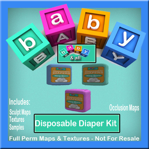 Second Life Marketplace B&A Disposable Diaper Pack Sculpty Kit